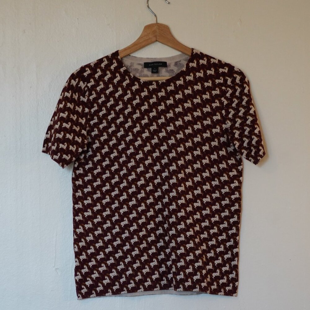 Ann Taylor Women’s Short Sleeve Knit Top with Horse Print – Size Small